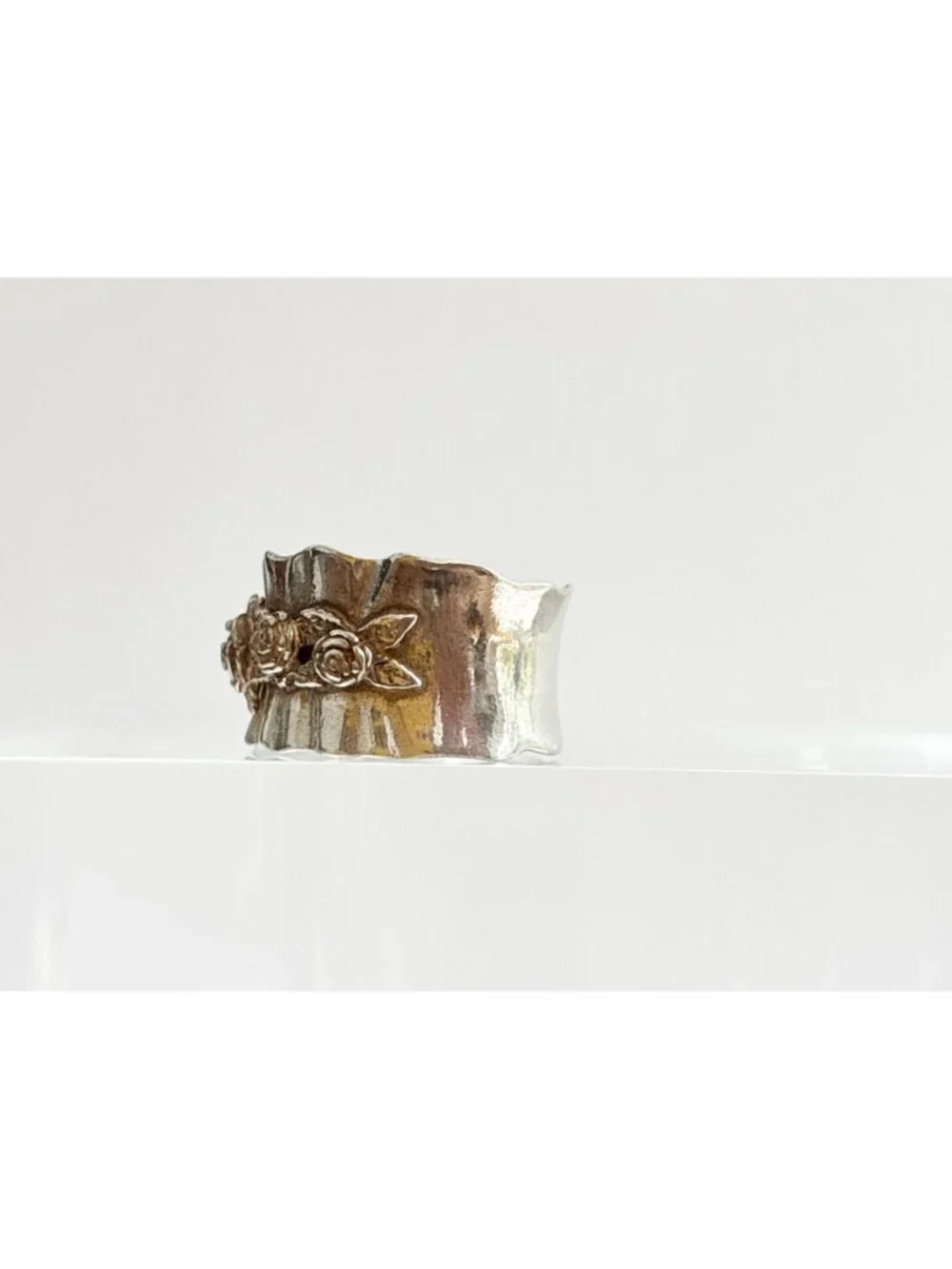 Regina Lane Rosebud Floral Lined Sterling Silver 925 Vintage Ring - sz 6.75